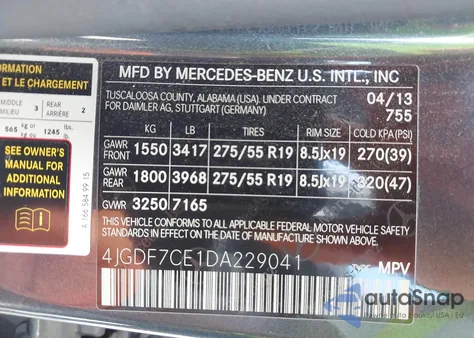 2013 Mercedes-Benz Gl 450 4Matic из США, поврежденный, VIN 4JGDF7CE1DA229041